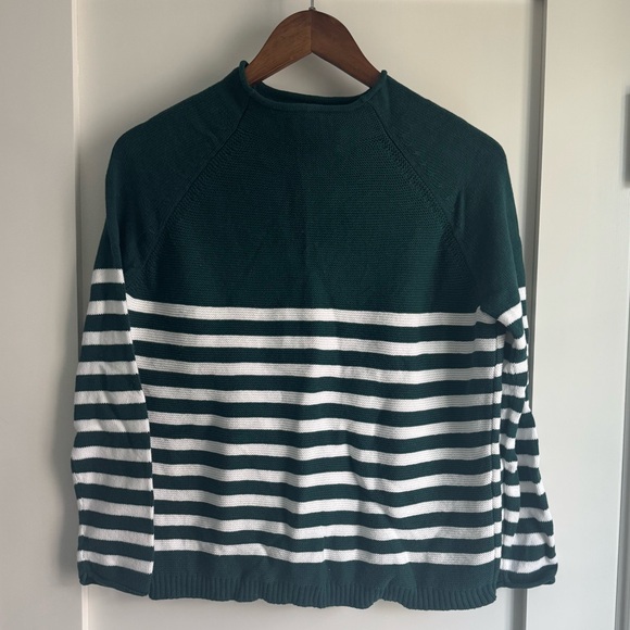 Alice Walk The Cotton Mockneck in Stripe, Emerald Green, White - Picture 9 of 12